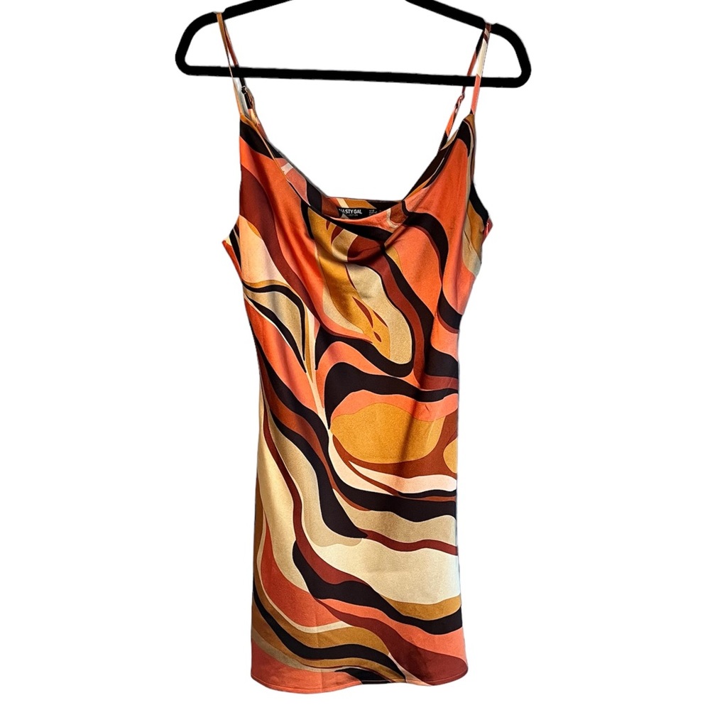 Nasty Gal Orange Wave Satin Mini Dress Women Size 8